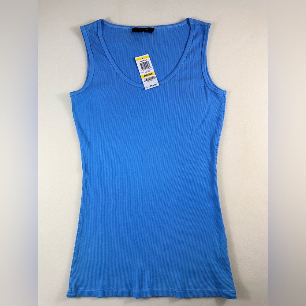 Essentials Blue Ribbed Scoop Neck Tank Top Medium NWT